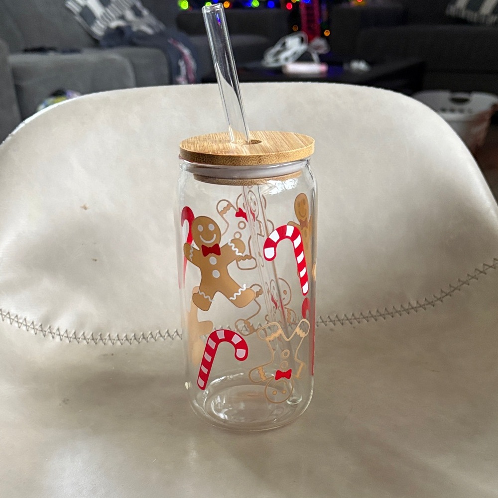 Gingerbread and Candy Cane Glass Tumbler